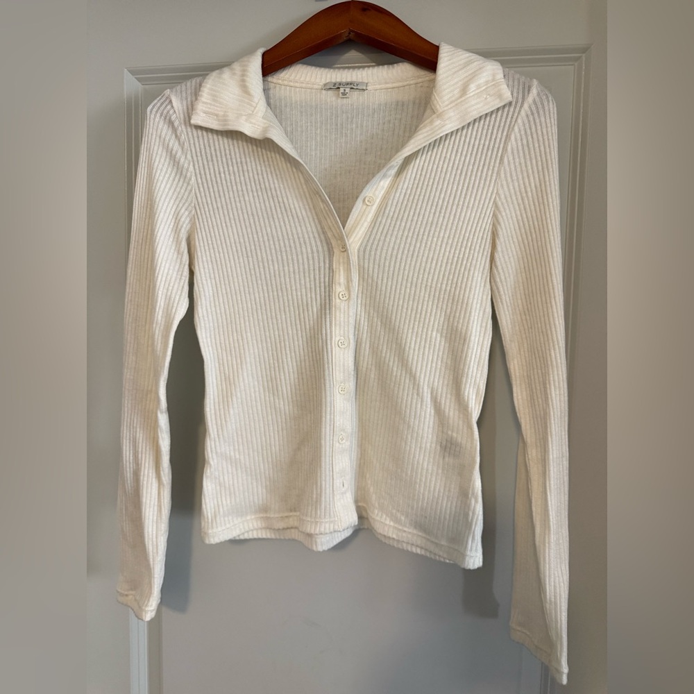 Z Supply Cream Ribbed Shirt